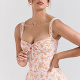Rosalee Peach Poppy Print Cotton Bustier Sundress - Endless - UAE Rental and Resale for Women's Fashion