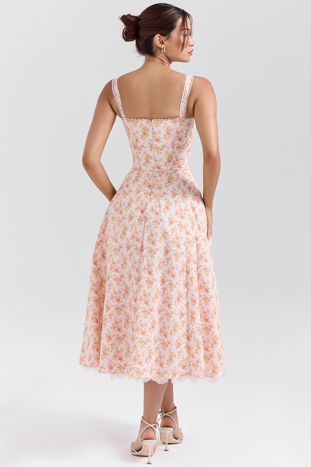 Rosalee Peach Poppy Print Cotton Bustier Sundress - Endless - UAE Rental and Resale for Women's Fashion
