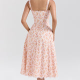 Rosalee Peach Poppy Print Cotton Bustier Sundress - Endless - UAE Rental and Resale for Women's Fashion