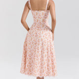 Rosalee Peach Poppy Print Cotton Bustier Sundress - Endless - UAE Rental and Resale for Women's Fashion