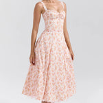 Rosalee Peach Poppy Print Cotton Bustier Sundress - Endless - UAE Rental and Resale for Women's Fashion
