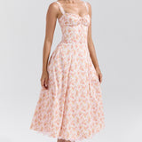 Rosalee Peach Poppy Print Cotton Bustier Sundress - Endless - UAE Rental and Resale for Women's Fashion