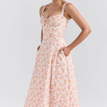 Rosalee Peach Poppy Print Cotton Bustier Sundress - Endless - UAE Rental and Resale for Women's Fashion