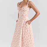 Rosalee Peach Poppy Print Cotton Bustier Sundress - Endless - UAE Rental and Resale for Women's Fashion