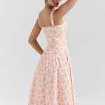 Rosalee Peach Poppy Print Cotton Bustier Sundress - Endless - UAE Rental and Resale for Women's Fashion