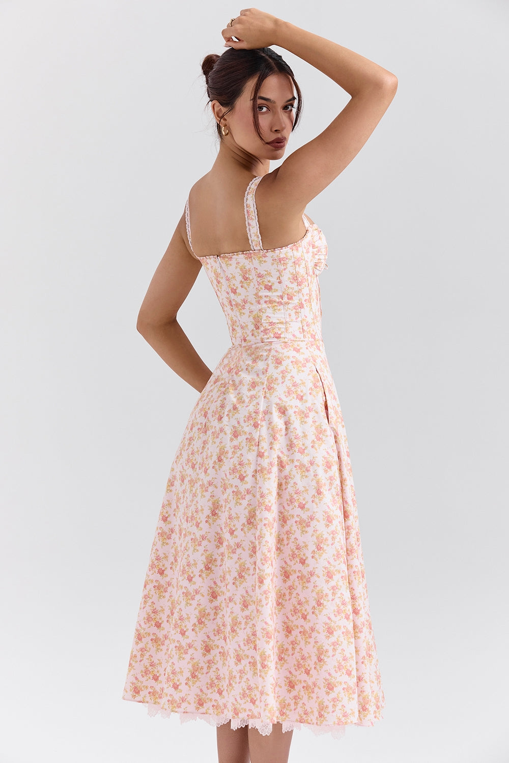 Rosalee Peach Poppy Print Cotton Bustier Sundress - Endless - UAE Rental and Resale for Women's Fashion