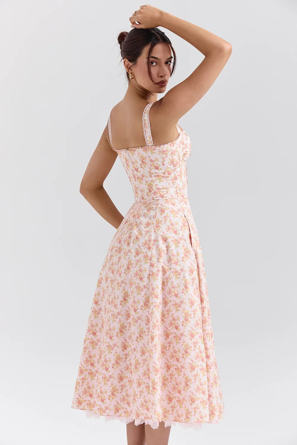 Rosalee Peach Poppy Print Cotton Bustier Sundress - Endless - UAE Rental and Resale for Women's Fashion