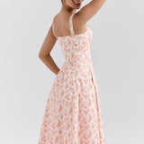 Rosalee Peach Poppy Print Cotton Bustier Sundress - Endless - UAE Rental and Resale for Women's Fashion