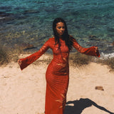 Celeste Cherry Red Double Layered Sculpting Mesh Maxi Dress