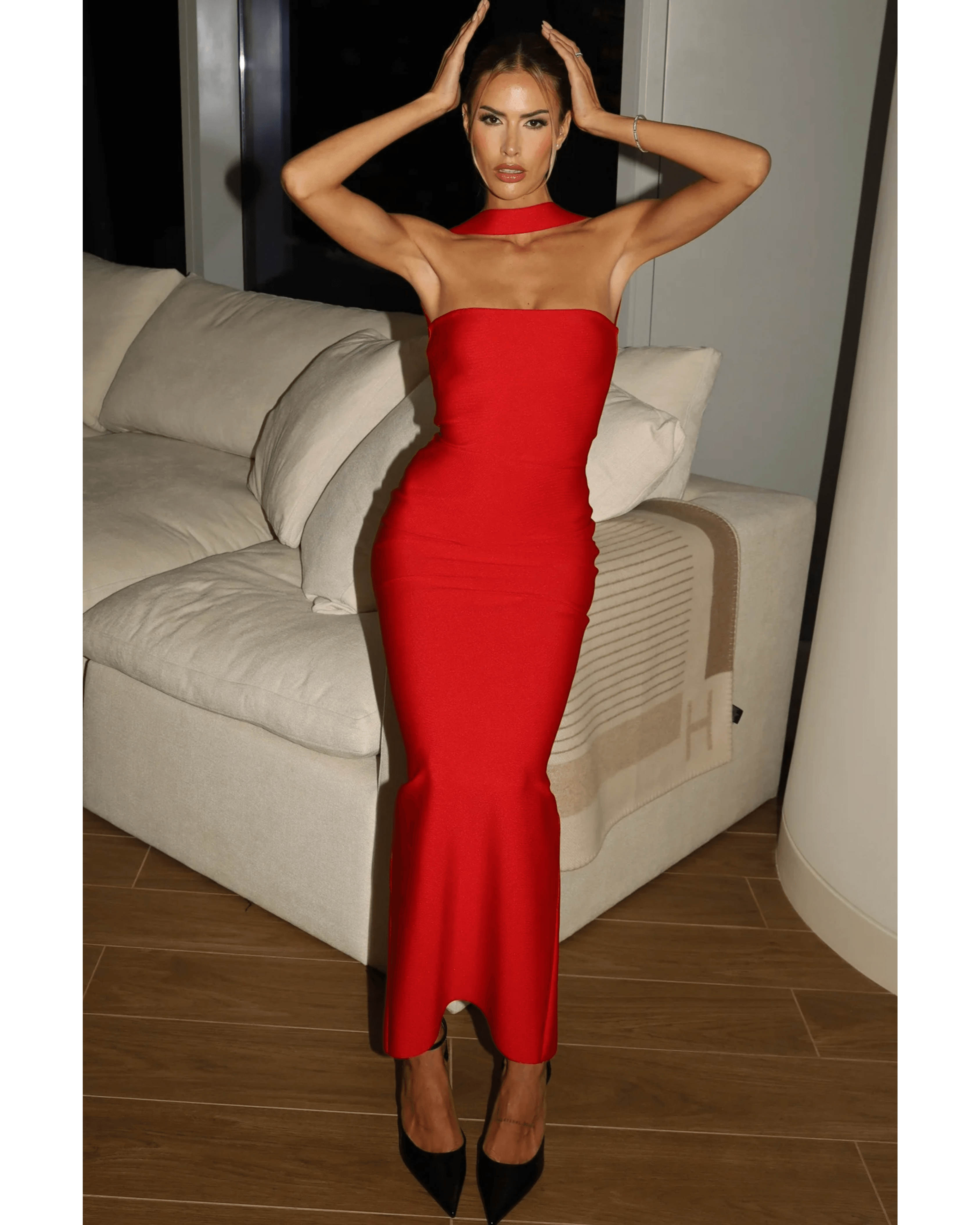Ruby Red Festivity Maxi Dress - Endless - UAE Rental and Resale for Women's Fashion