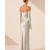 La Lune Off Shoulder Tie Maxi Dress