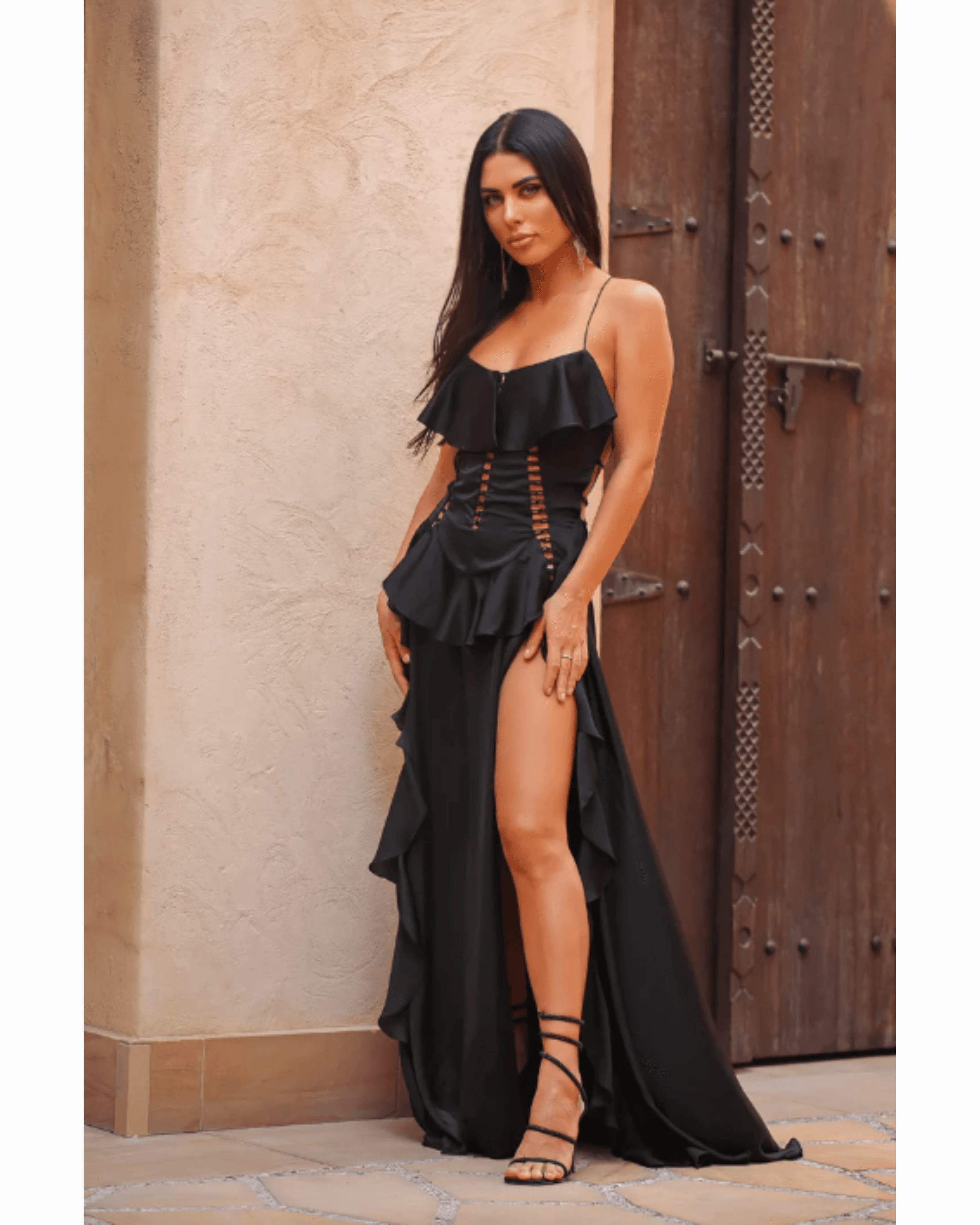 Satin Ruffle Maxi Dress - Endless - UAE Rental and Resale for Women's Fashion