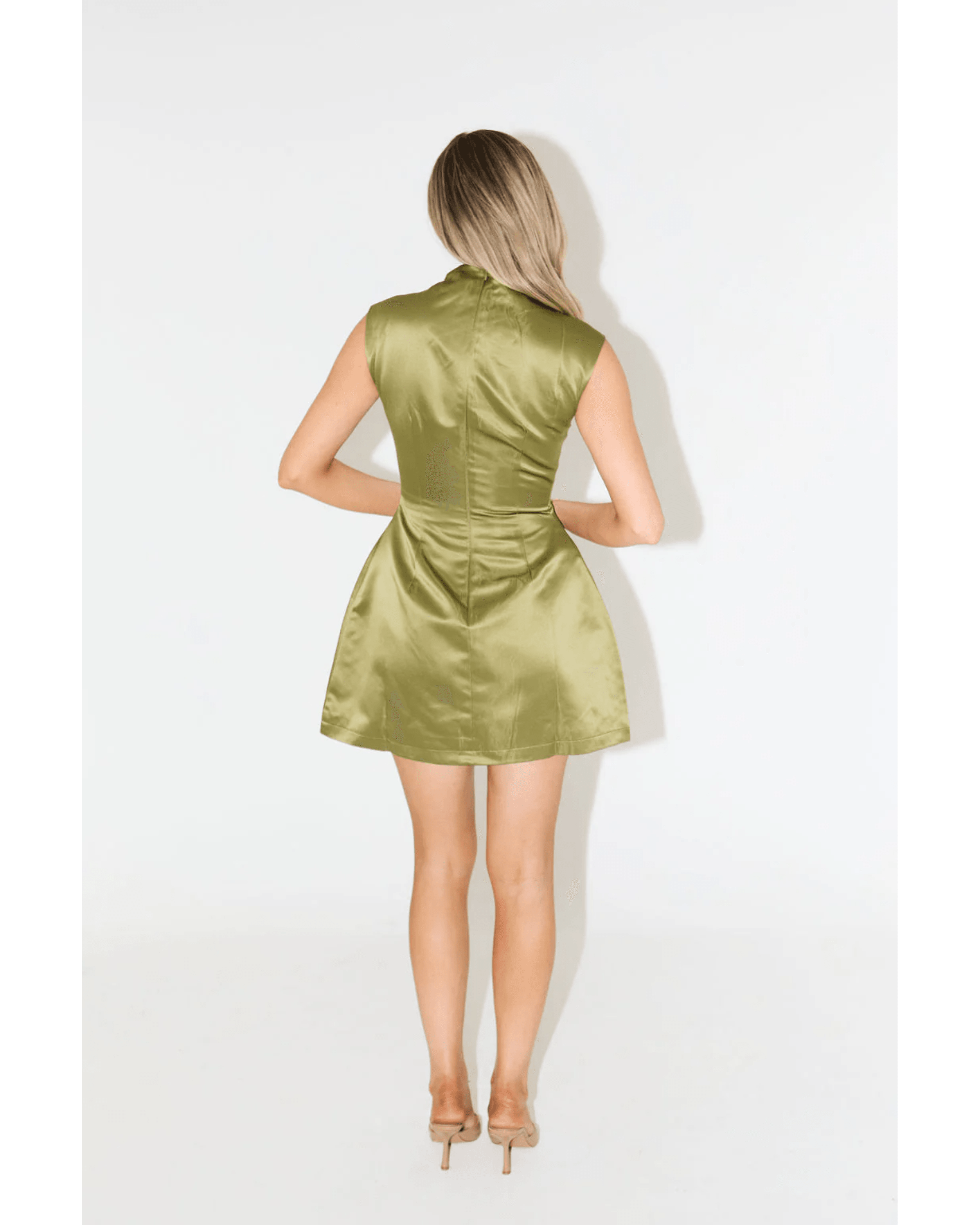 Satin Straight Neck Mini Dress - Endless - UAE Rental and Resale for Women's Fashion