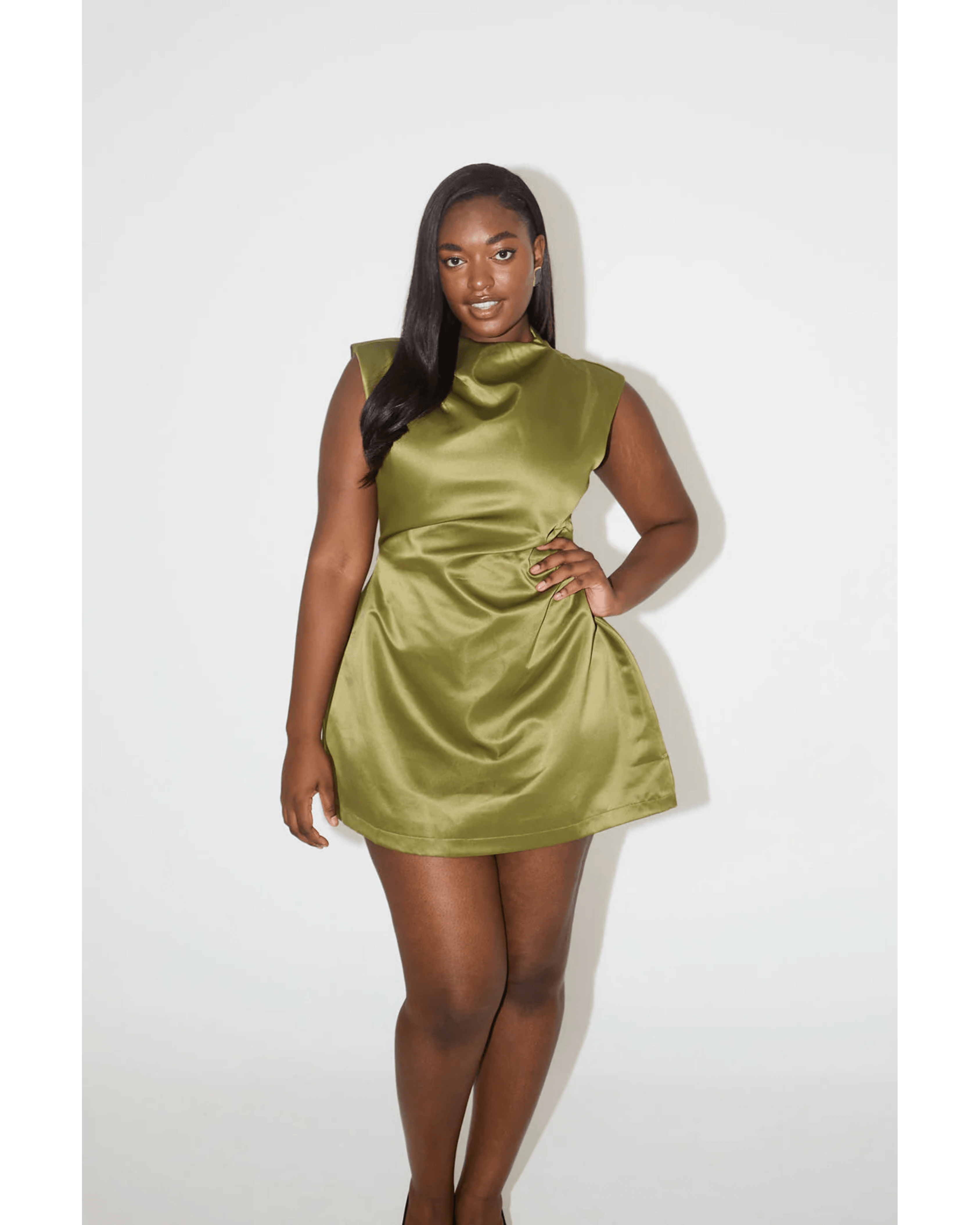 Satin Straight Neck Mini Dress - Endless - UAE Rental and Resale for Women's Fashion