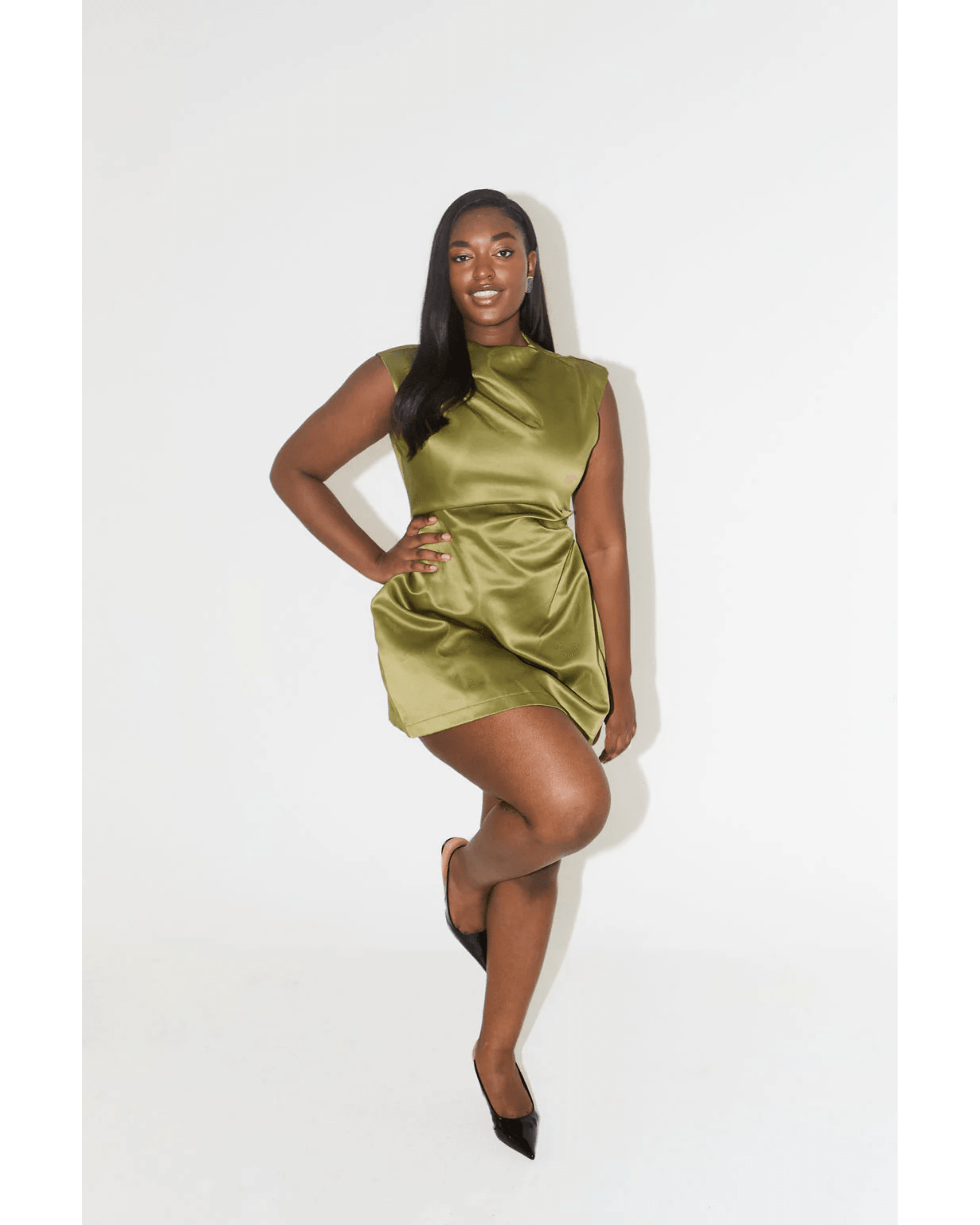 Satin Straight Neck Mini Dress - Endless - UAE Rental and Resale for Women's Fashion