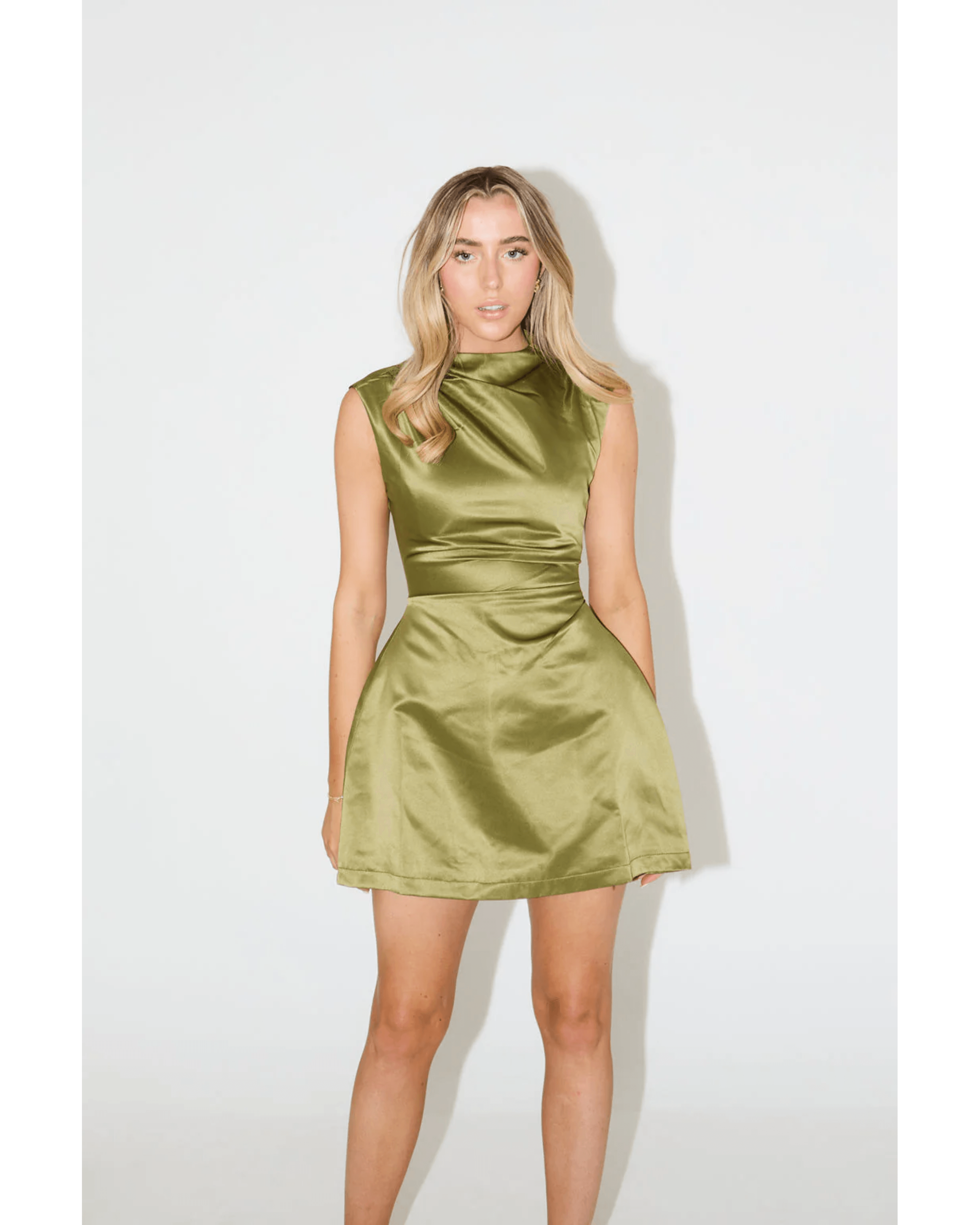 Satin Straight Neck Mini Dress - Endless - UAE Rental and Resale for Women's Fashion