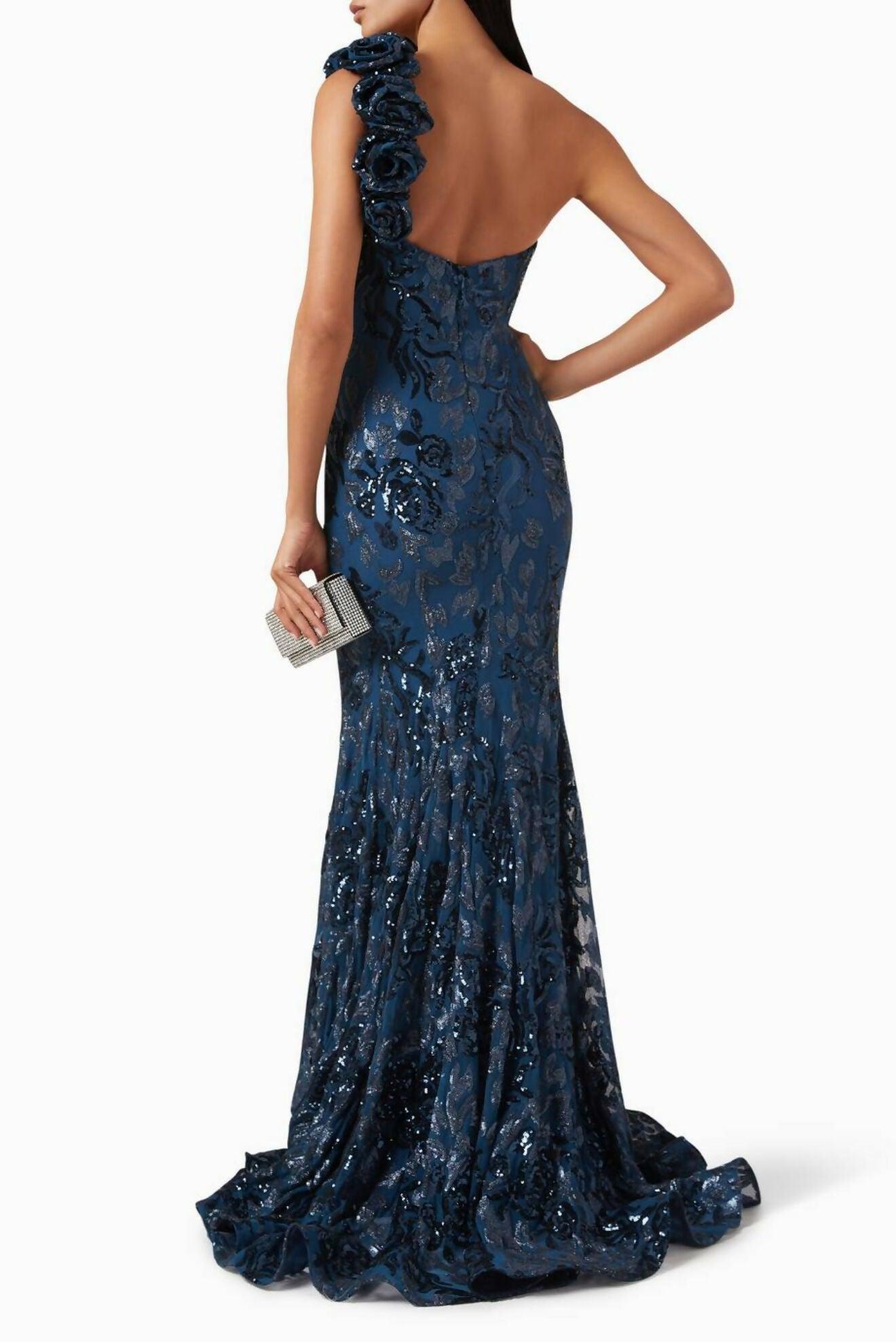 Sequin Embellished One Shoulder Gown in Lace - Endless - UAE Rental and Resale for Women's Fashion