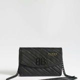 Shiny Goatskin Logo Embossed Monochrome BB Chain Wallet Black - Endless - UAE Rental and Resale for Women's Fashion