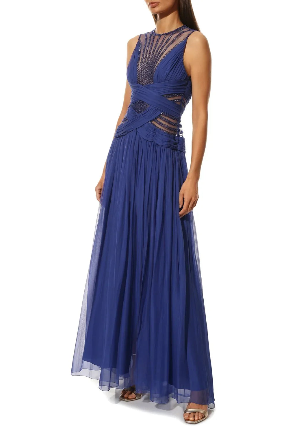 Silk Maxi Dress with Decorative Trim - Endless - UAE Rental and Resale for Women's Fashion