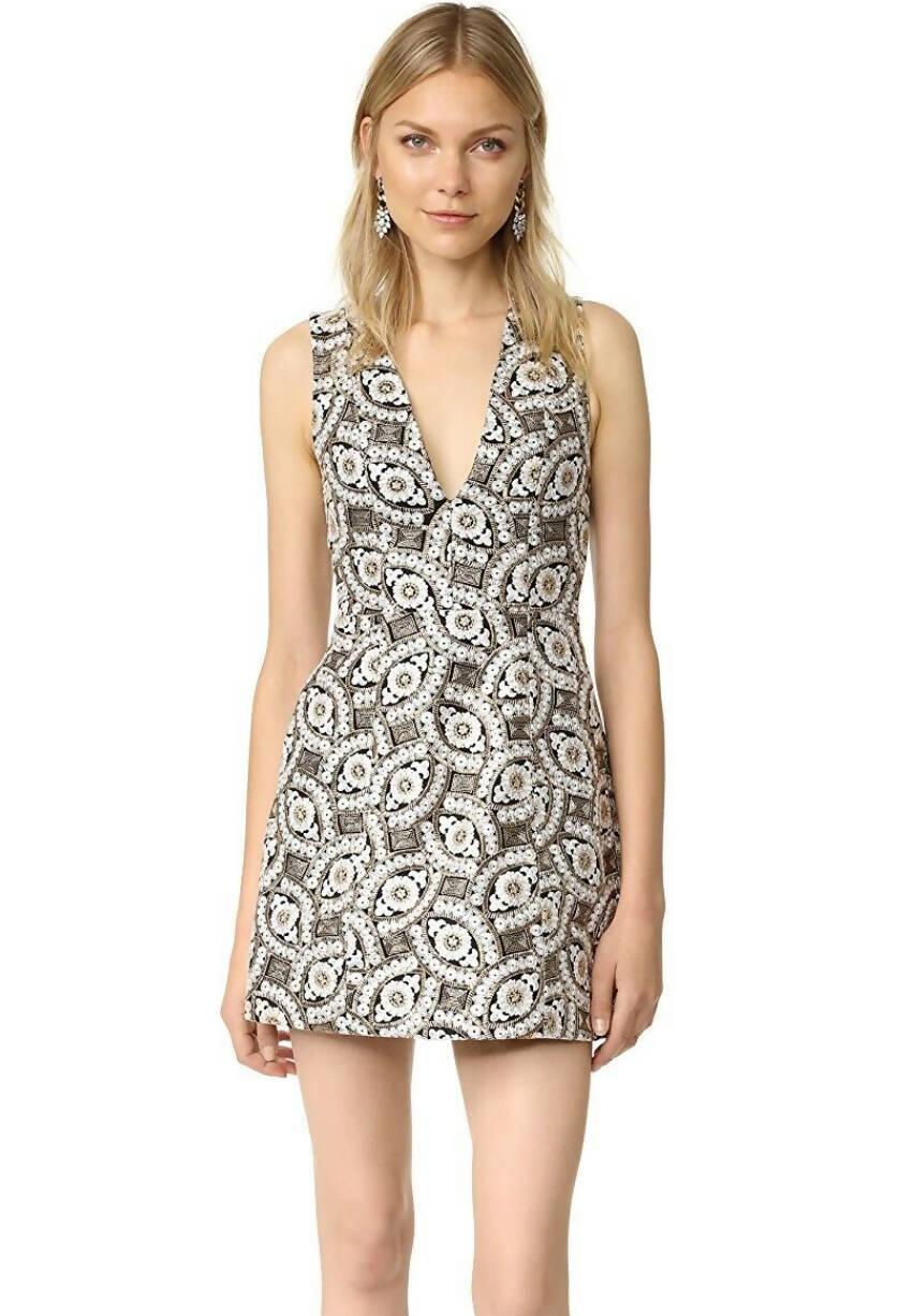 Sleeveless Gold White Embroidered Mini Dress - Endless - UAE Rental and Resale for Women's Fashion