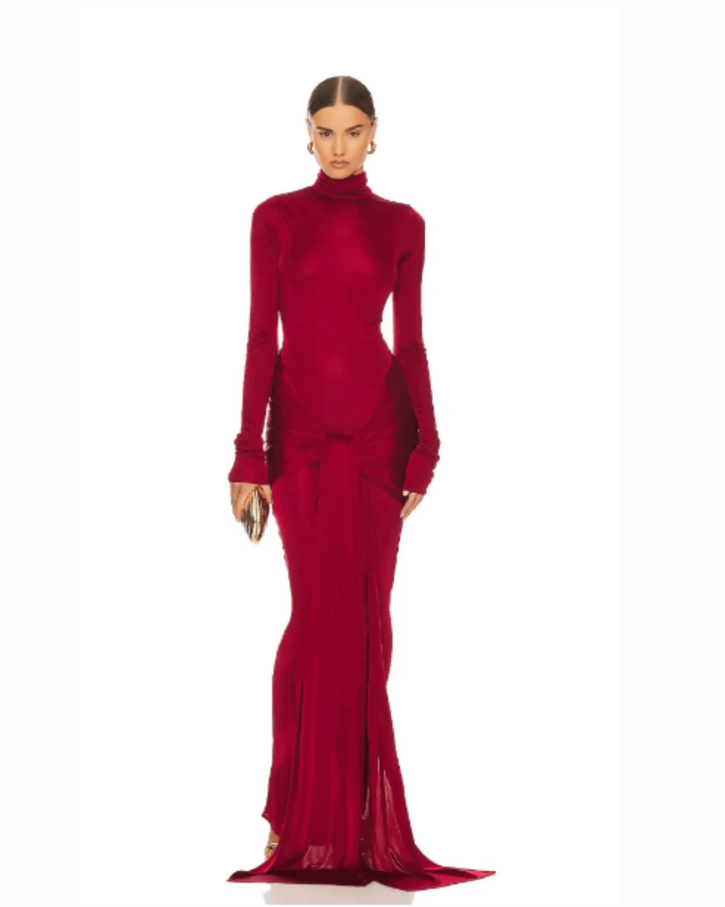 Slinky Jersey Sarong Maxi Dress in Samba Red - Endless - UAE Rental and Resale for Women's Fashion