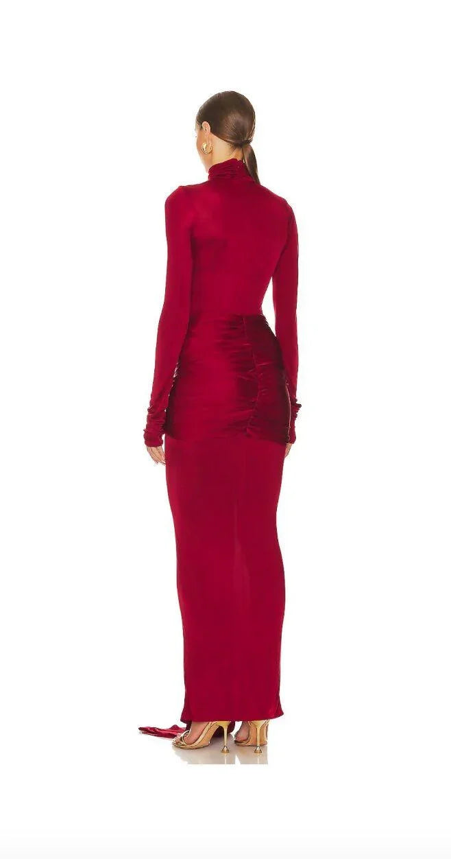 Slinky Jersey Sarong Maxi Dress in Samba Red - Endless - UAE Rental and Resale for Women's Fashion