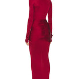 Slinky Jersey Sarong Maxi Dress in Samba Red - Endless - UAE Rental and Resale for Women's Fashion