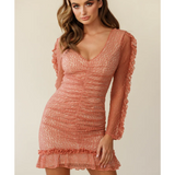 Tamara Ruched Long Sleeve Lace Mesh Dress Rose - Endless - UAE Rental and Resale for Women's Fashion