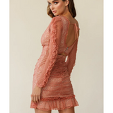 Tamara Ruched Long Sleeve Lace Mesh Dress Rose - Endless - UAE Rental and Resale for Women's Fashion