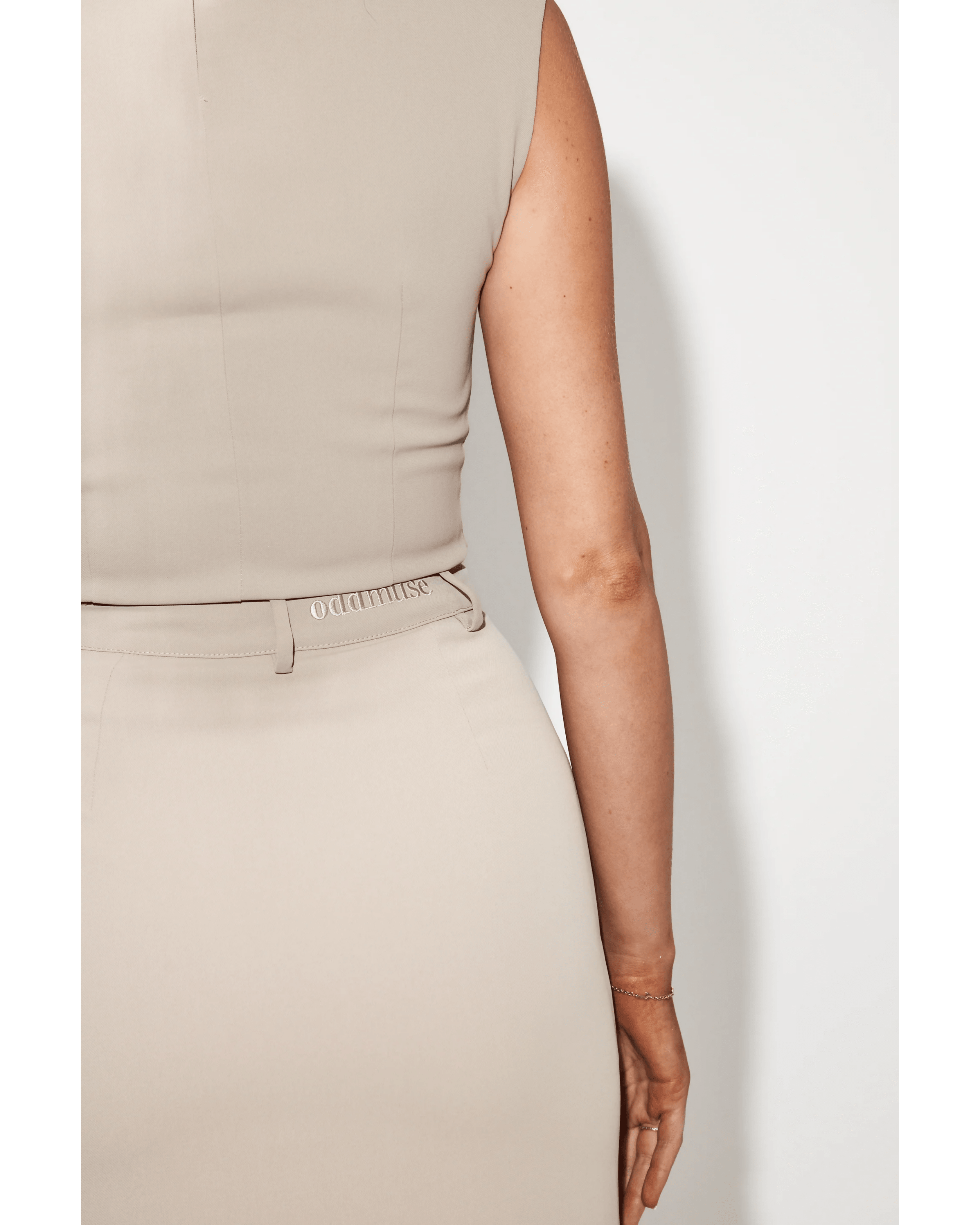 The Ultimate Muse Midi Top & Skirt Co-ord in Taupe - Endless - UAE Rental and Resale for Women's Fashion