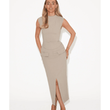 The Ultimate Muse Midi Top & Skirt Co-ord in Taupe - Endless - UAE Rental and Resale for Women's Fashion