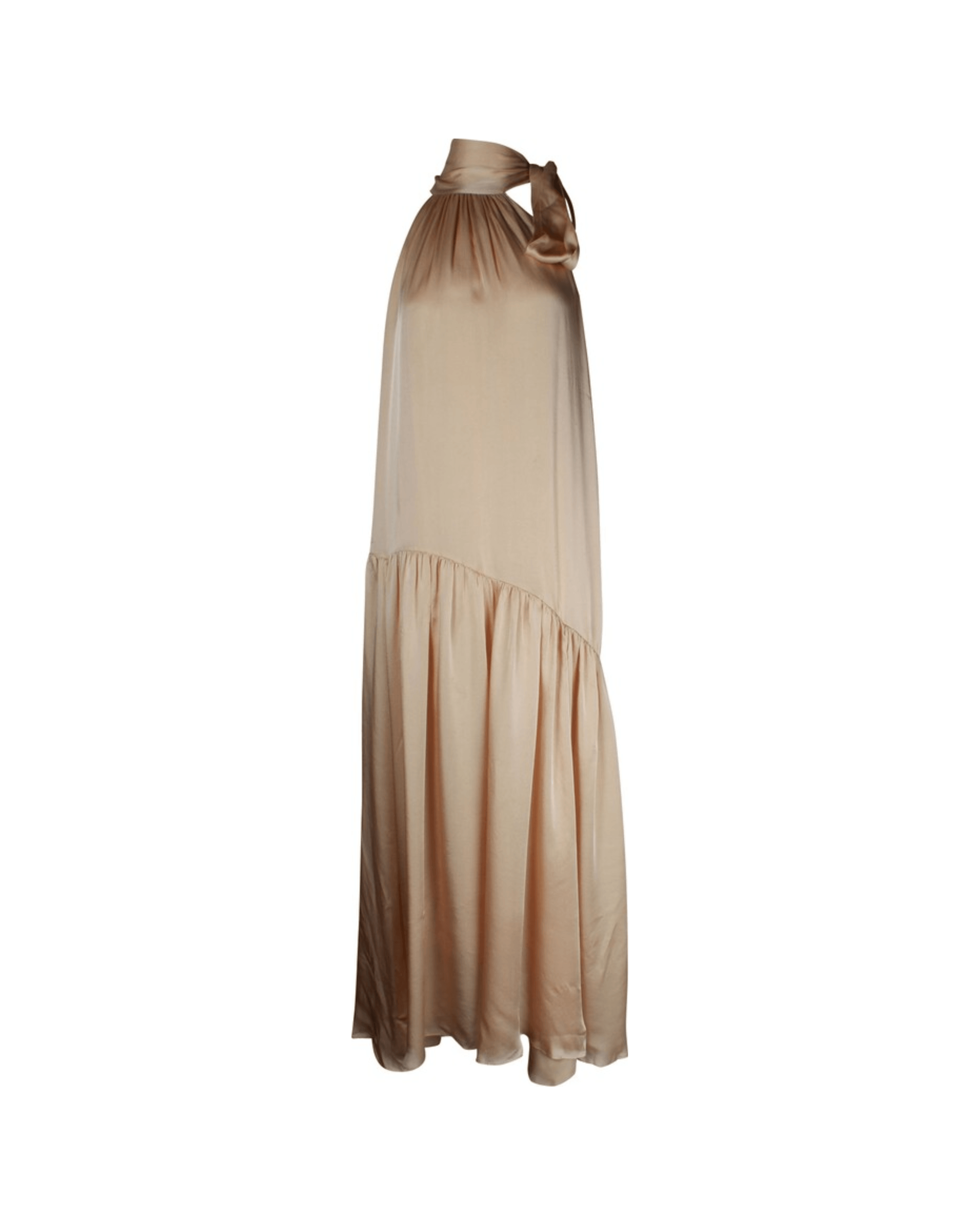 Tie-Neck Halter Maxi Dress in Champagne Silk Golden - Endless - UAE Rental and Resale for Women's Fashion