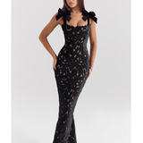 Tiff Black Velvet Lace Maxi Dress - Endless - UAE Rental and Resale for Women's Fashion