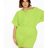 Tilly gold fleck plisse mini dress in lime - Endless - UAE Rental and Resale for Women's Fashion