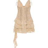 Toren Lace-Up Ruffled Tiered Mini Dress - Endless - UAE Rental and Resale for Women's Fashion