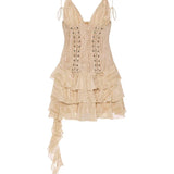 Toren Lace-Up Ruffled Tiered Mini Dress - Endless - UAE Rental and Resale for Women's Fashion