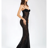 Ulani Burnout Velvet Detail Mesh Maxi Dress - Endless - UAE Rental and Resale for Women's Fashion