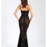 Ulani Burnout Velvet Detail Mesh Maxi Dress - Endless - UAE Rental and Resale for Women's Fashion
