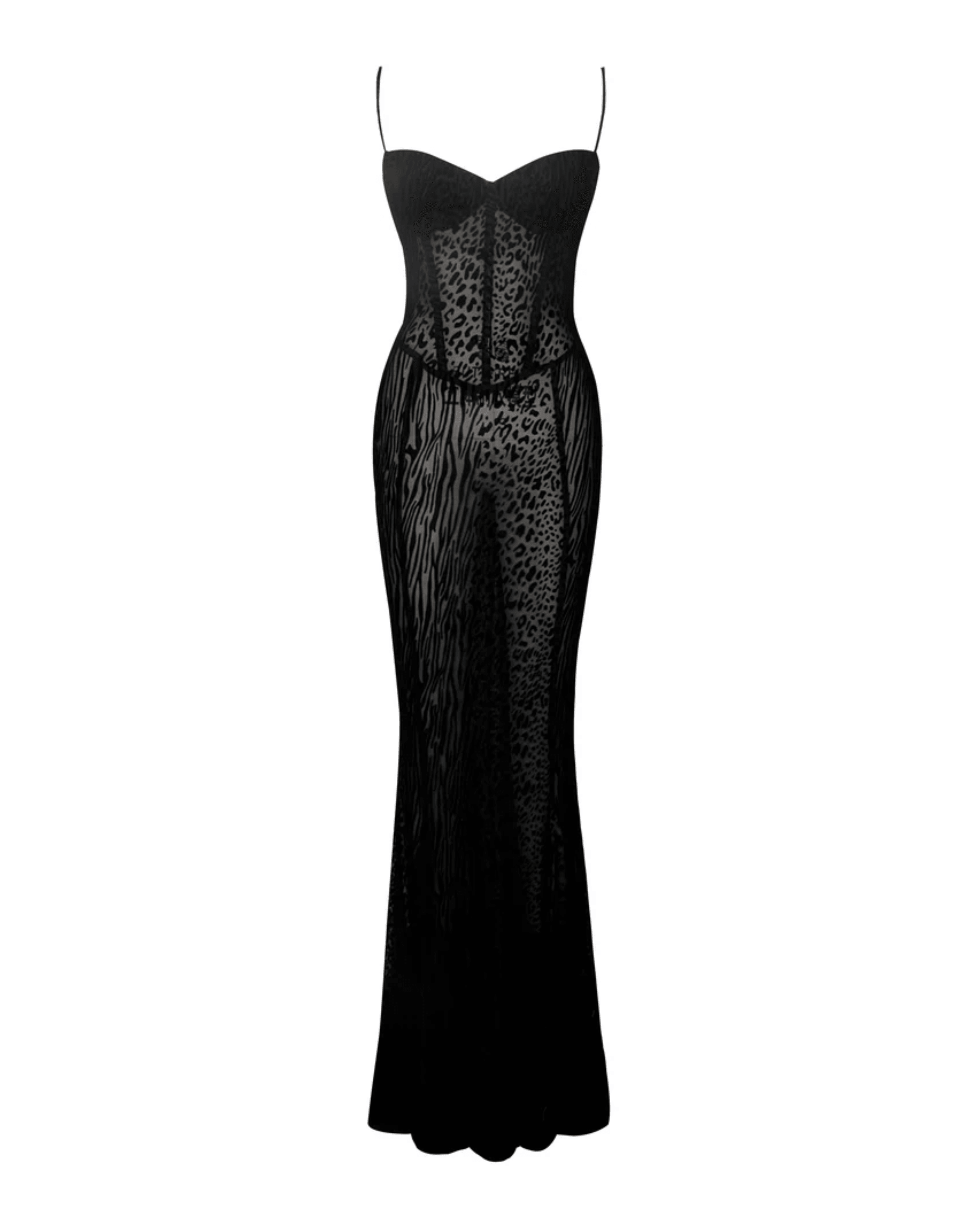 Ulani Burnout Velvet Detail Mesh Maxi Dress - Endless - UAE Rental and Resale for Women's Fashion