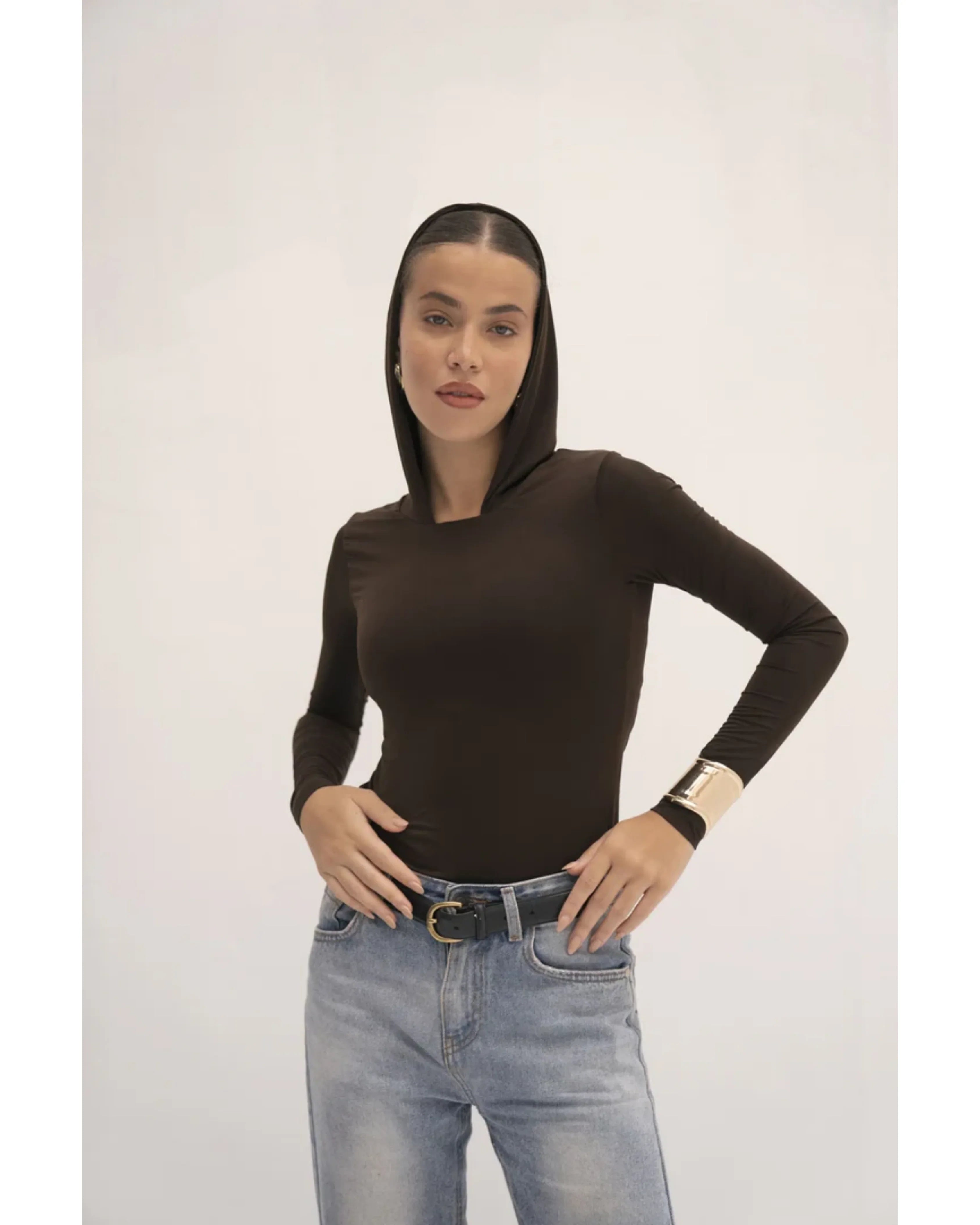 Urban Drape Hooded Long-Sleeve Top - Endless - UAE Rental and Resale for Women's Fashion