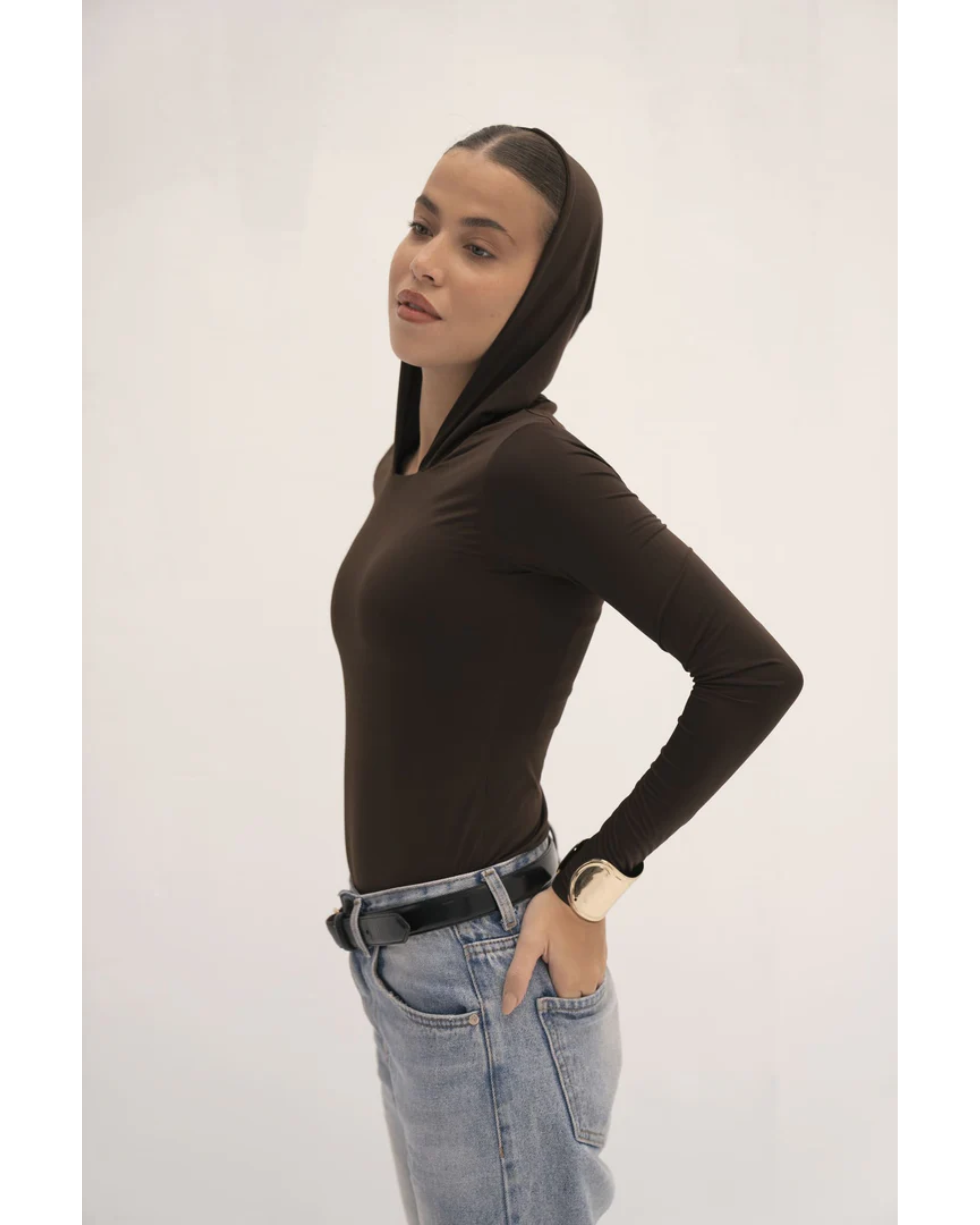 Urban Drape Hooded Long-Sleeve Top - Endless - UAE Rental and Resale for Women's Fashion