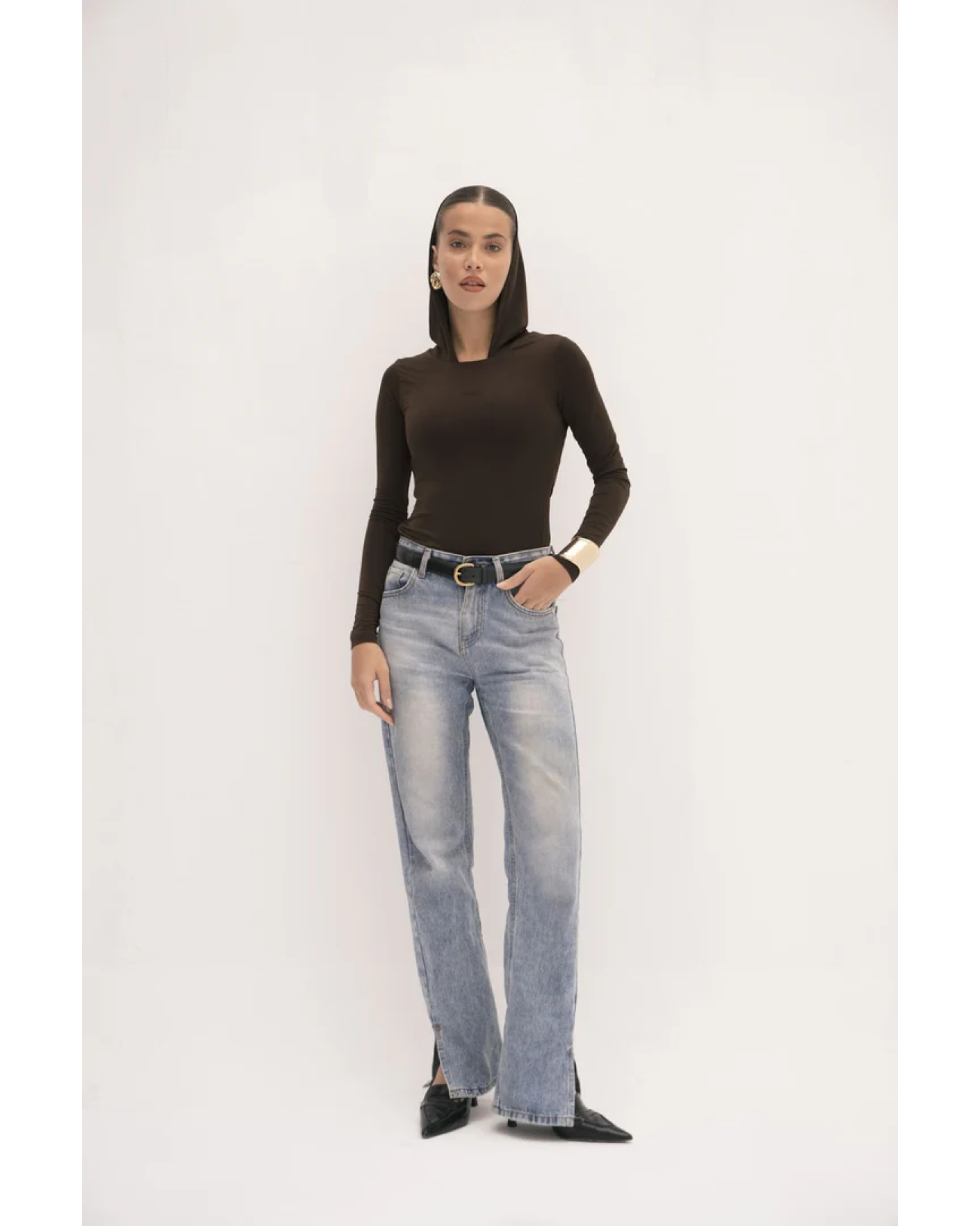Urban Drape Hooded Long-Sleeve Top - Endless - UAE Rental and Resale for Women's Fashion