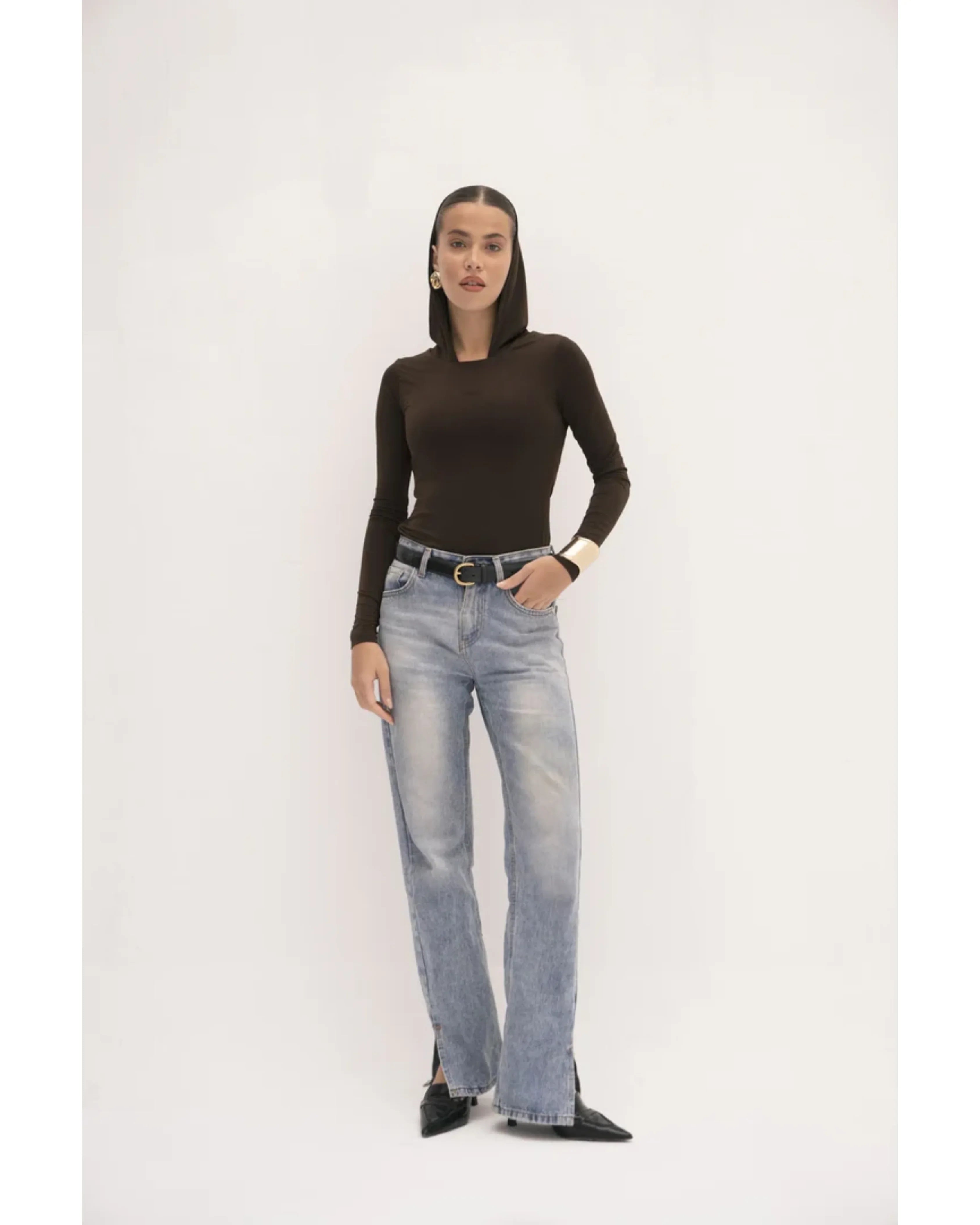 Urban Drape Hooded Long-Sleeve Top - Endless - UAE Rental and Resale for Women's Fashion