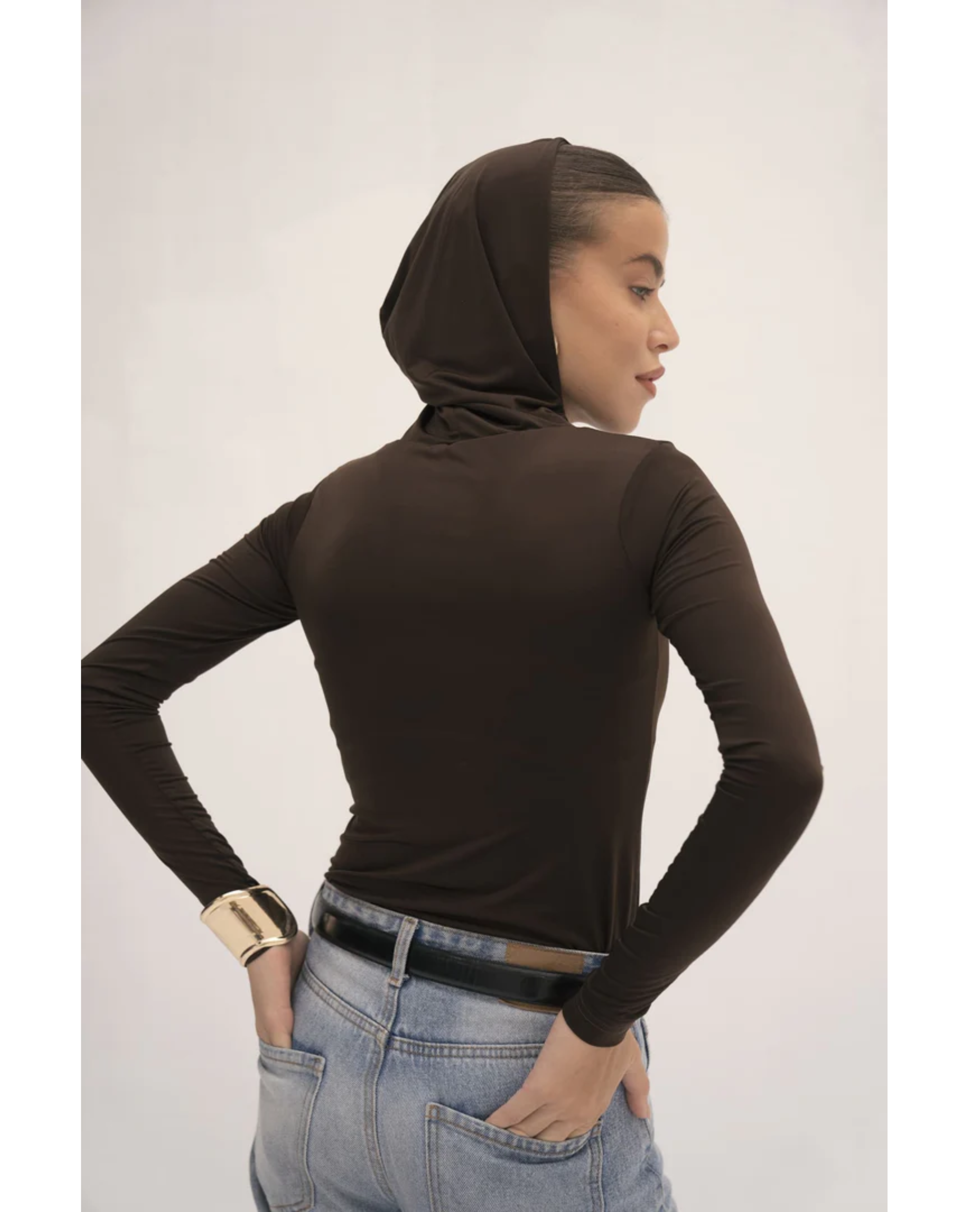 Urban Drape Hooded Long-Sleeve Top - Endless - UAE Rental and Resale for Women's Fashion