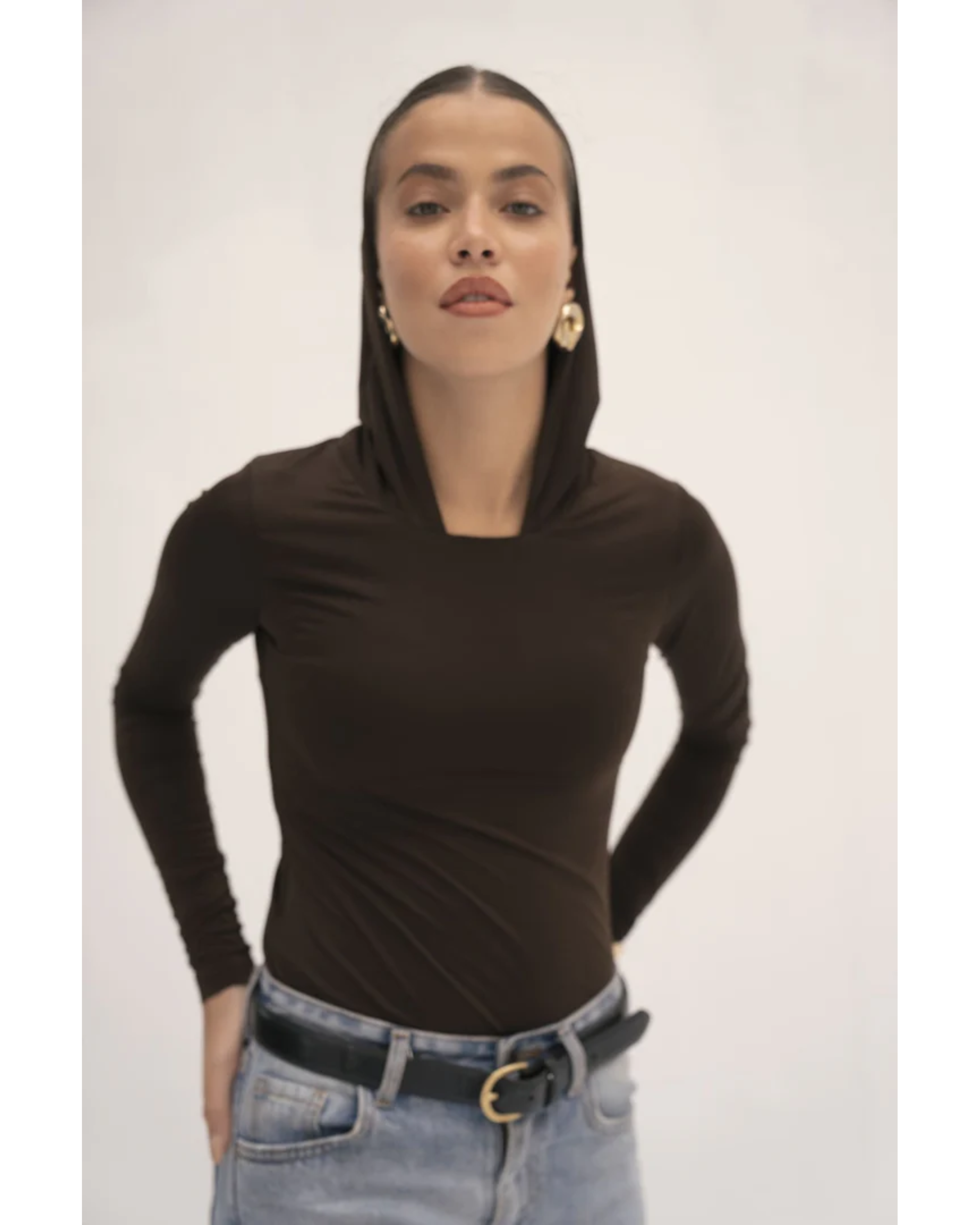 Urban Drape Hooded Long-Sleeve Top - Endless - UAE Rental and Resale for Women's Fashion