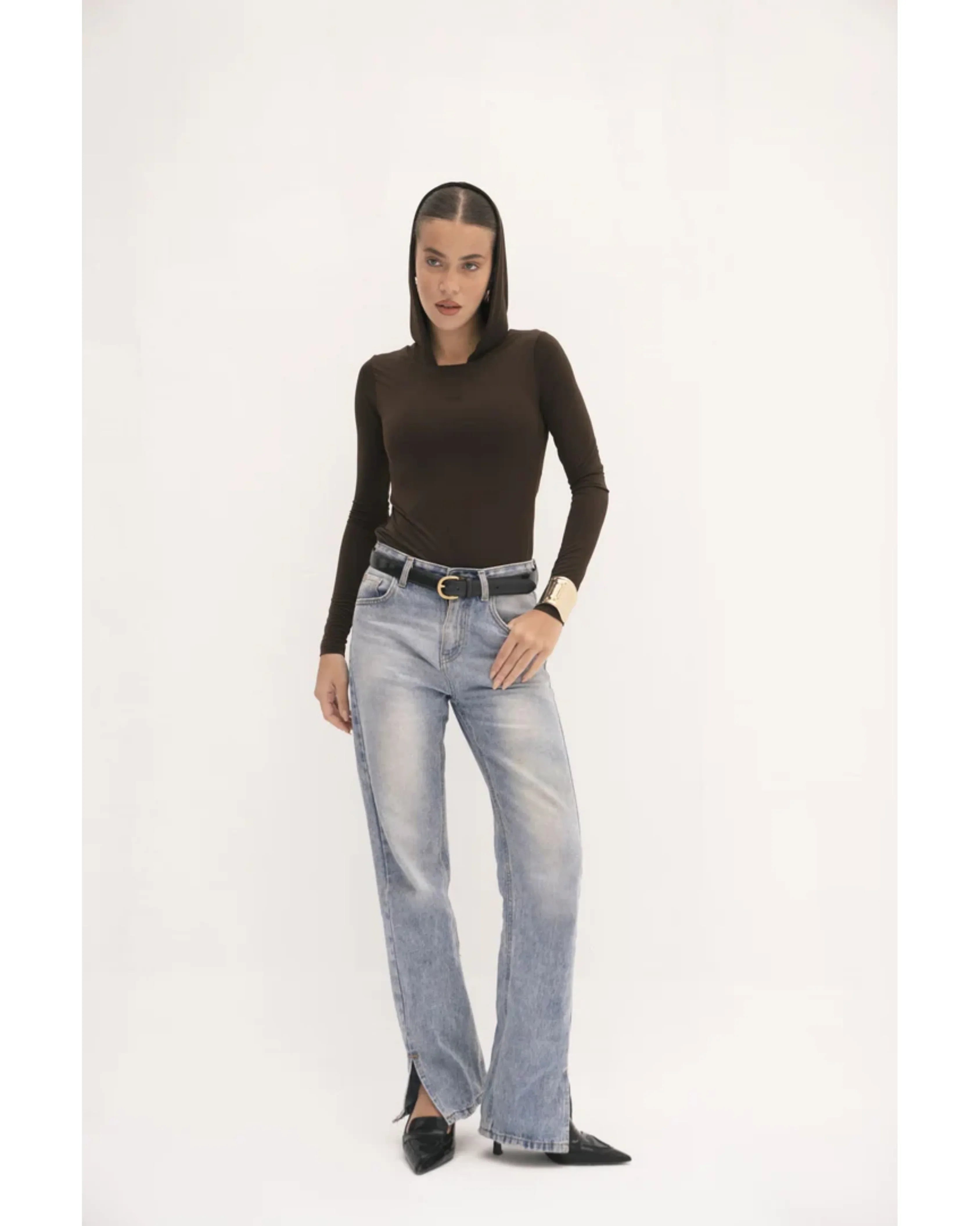Urban Drape Hooded Long-Sleeve Top - Endless - UAE Rental and Resale for Women's Fashion