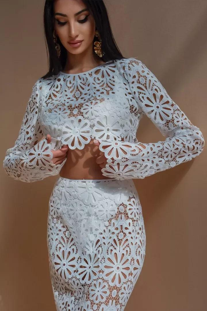 White Crochet Co-ord Set - Endless - UAE Rental and Resale for Women's Fashion