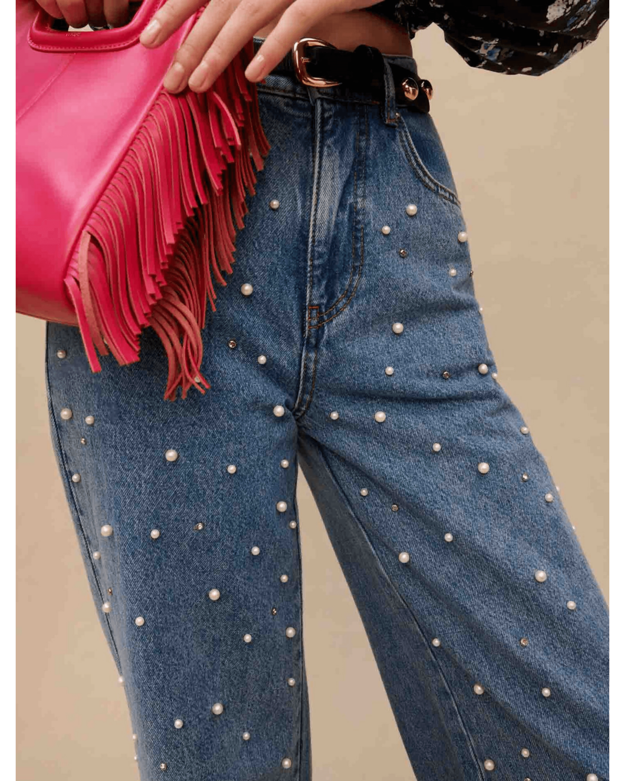 Wide-leg Jeans With Bead Embellishment - Endless - UAE Rental and Resale for Women's Fashion
