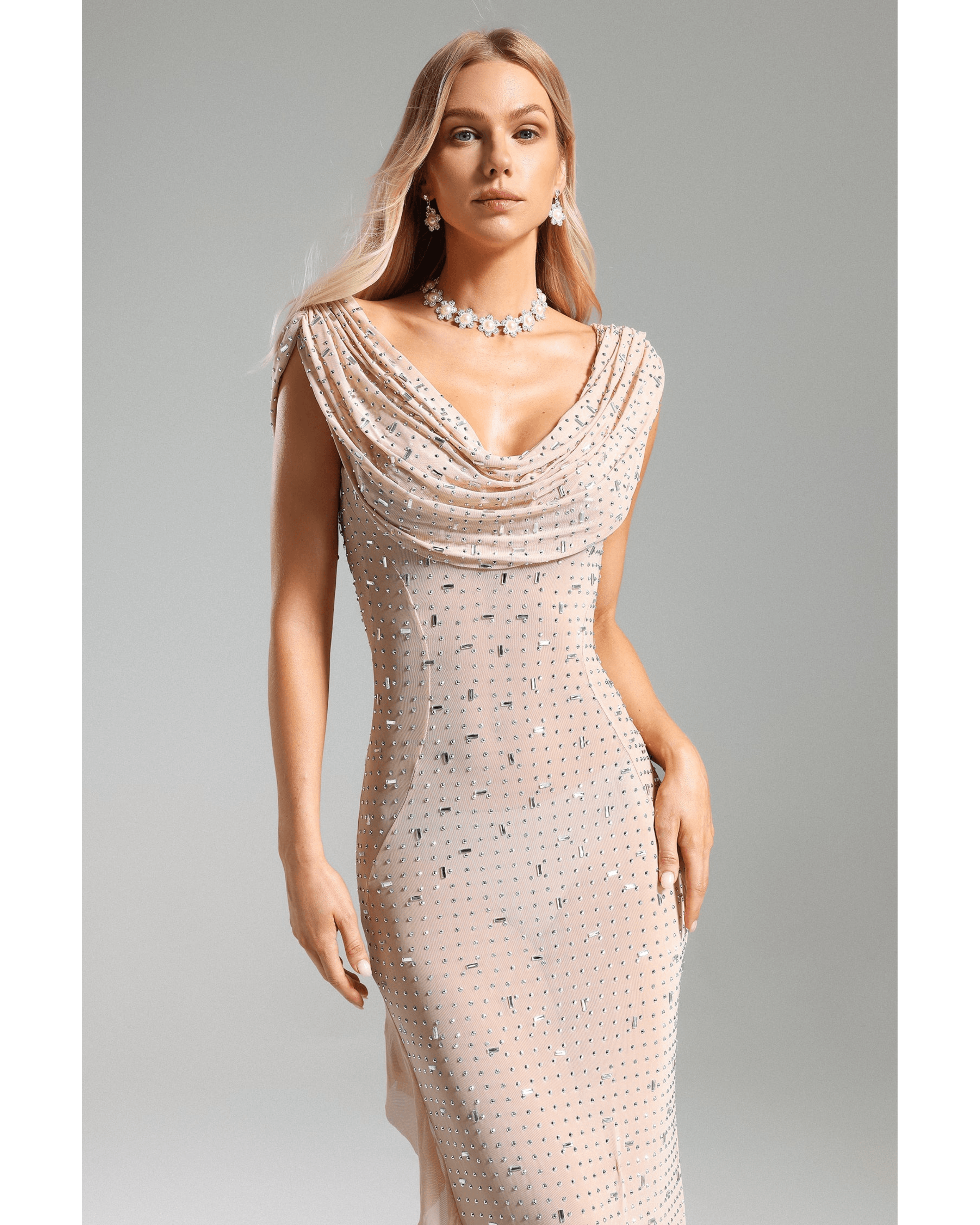 Xacier Diamante Mesh Slit Dress - Endless - UAE Rental and Resale for Women's Fashion