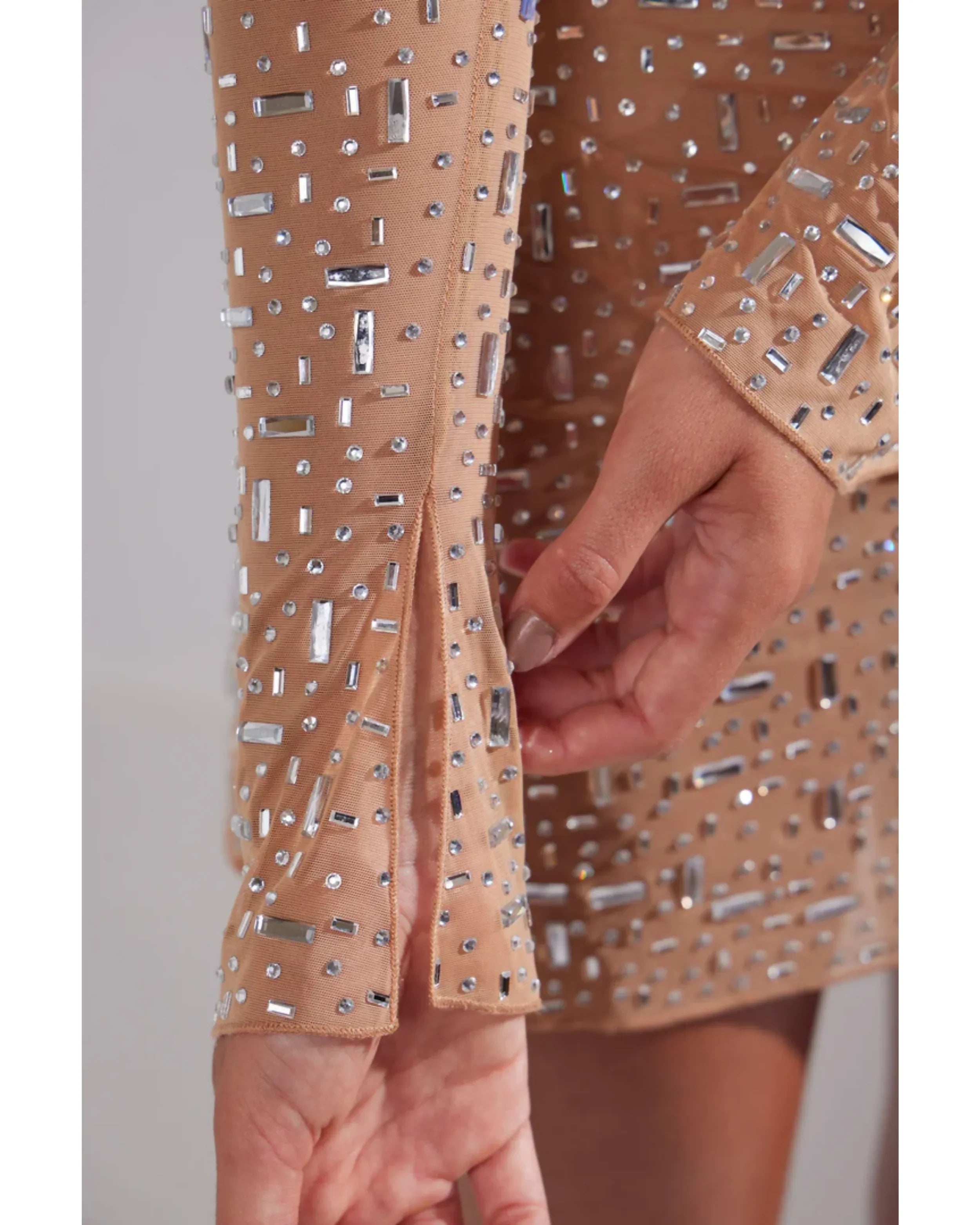 Zeta Sheer Embellished Long Sleeve A-Line Mini Dress - Endless - UAE Rental and Resale for Women's Fashion